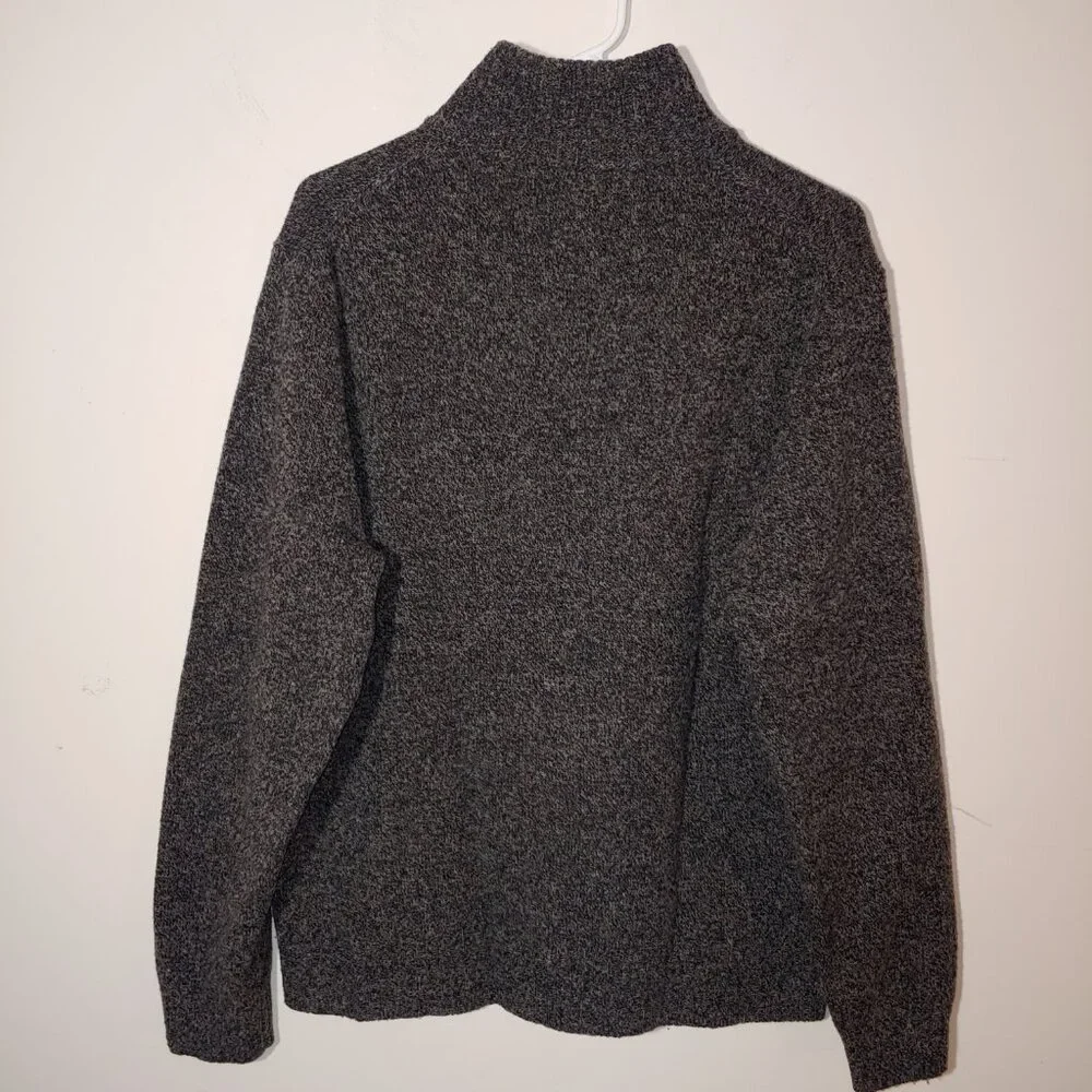 J.Crew 100% Lambswool Mock Neck 1/4 zip Knit Sweater Size L Marled Grey